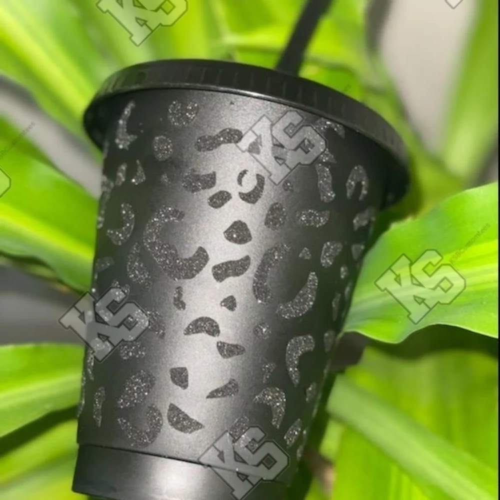 Black Leopard Print Glitter Cup‎